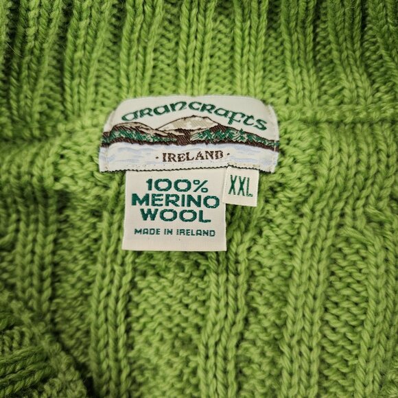 Aran Crafts Cardigan Womens XXL Green Merino Wool Cable Knit Full Zip Ireland - Picture 2 of 8